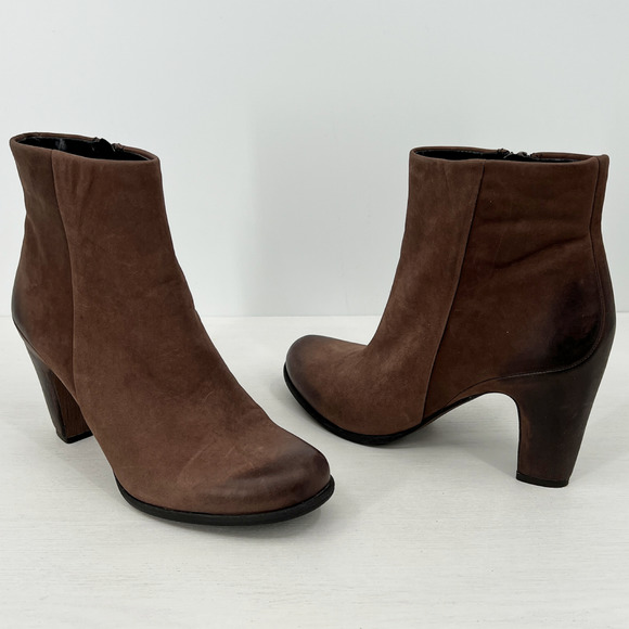Ecco Jaffna Brown Sepia Leather Zip Heeled Ankle Boots Size US 6 EU 37 - Picture 5 of 12
